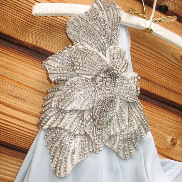 Mac Duggal 11810 Womens Blue Crepe One Shoulder Gown Dress With Flower - Picture 8 of 14